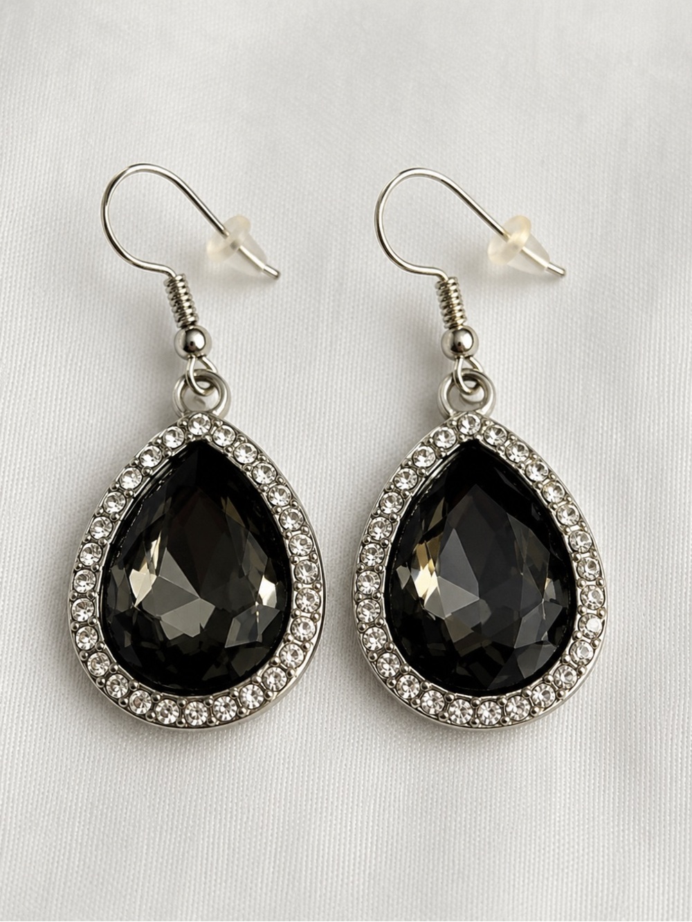 Smoky Topaz Crystal Teardrop Dangle Earrings Rhinestone Halo